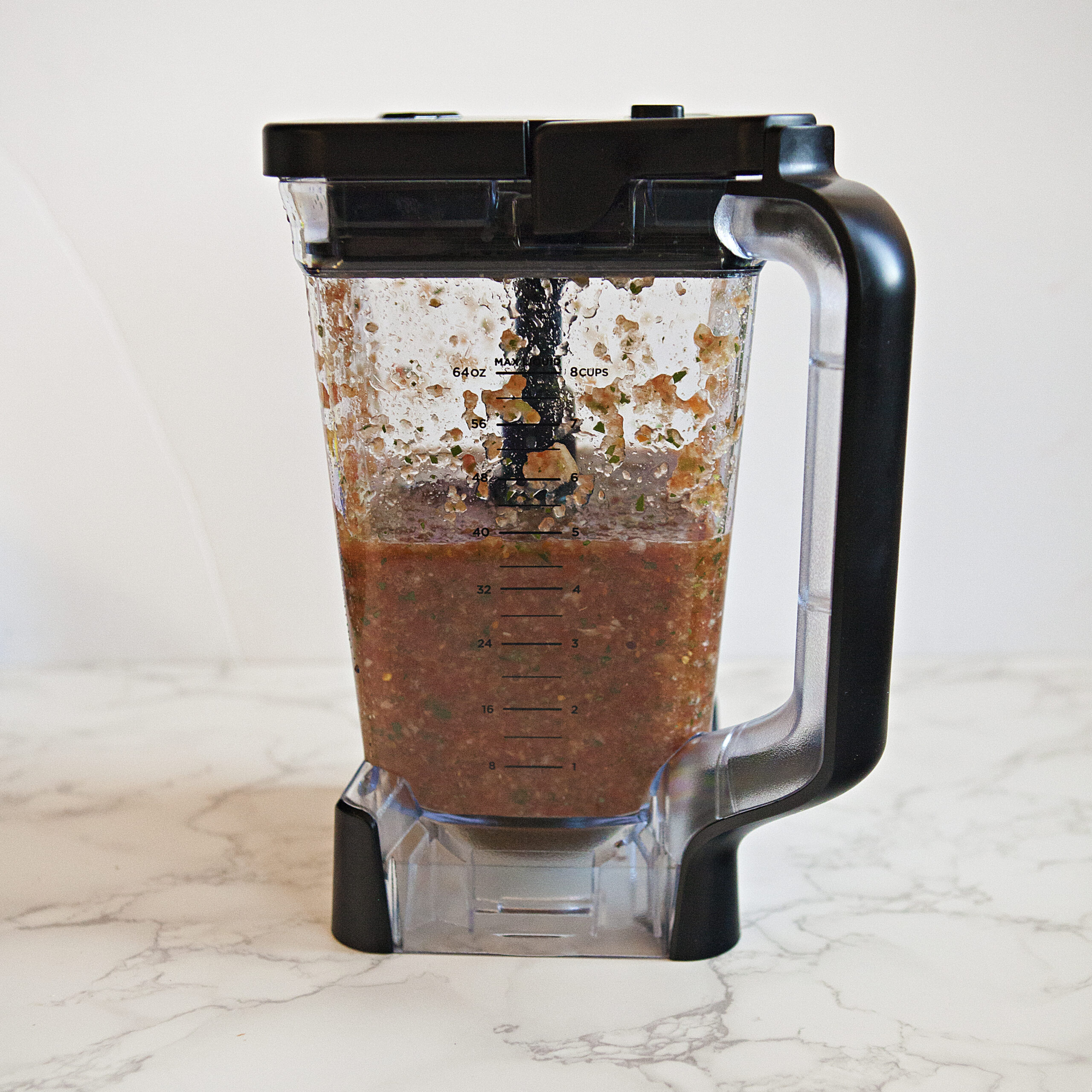 Restaurant-style salsa roja in a blender.